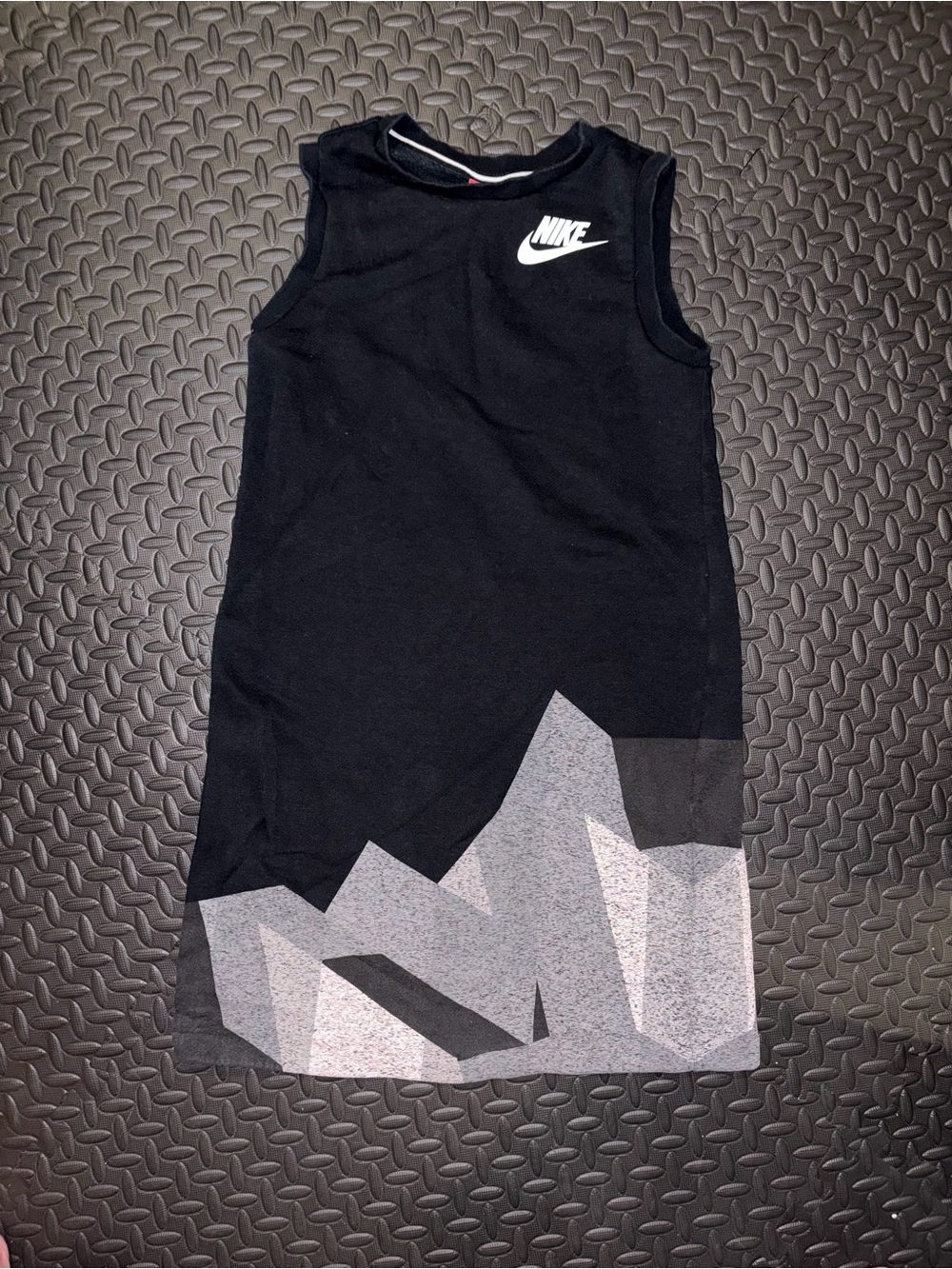 Nike Black Sweatshirt Tank Dress with Gray Geometric Hem